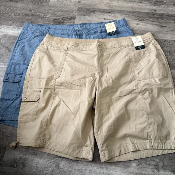 St. John's Bay Pants - Lot of 2 St John’s Bay Bermuda Shorts Womens Plus Sz 26W Khaki Blue Cotton NEW